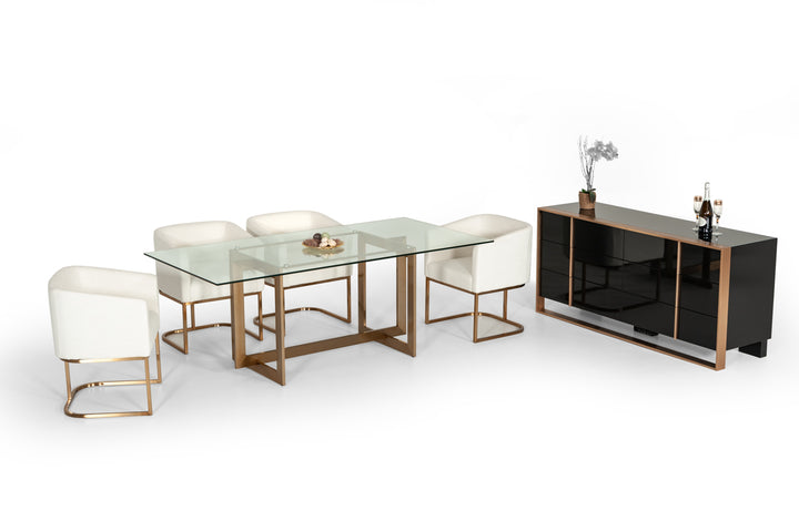 Keaton Modern Glass &amp; Brass Dining Table