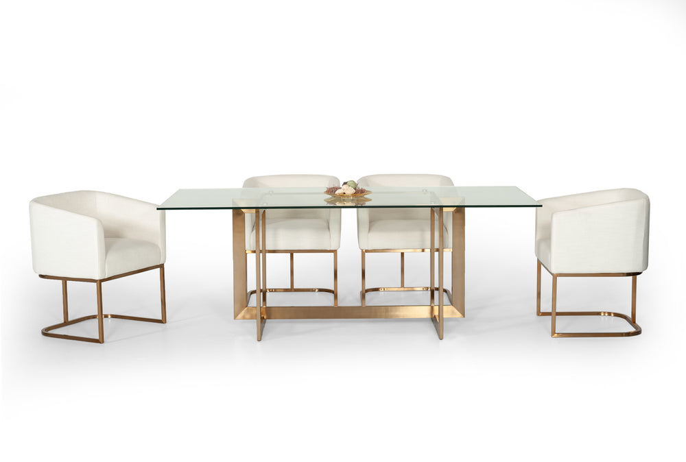 Keaton Modern Glass & Brass Dining Table - View 3