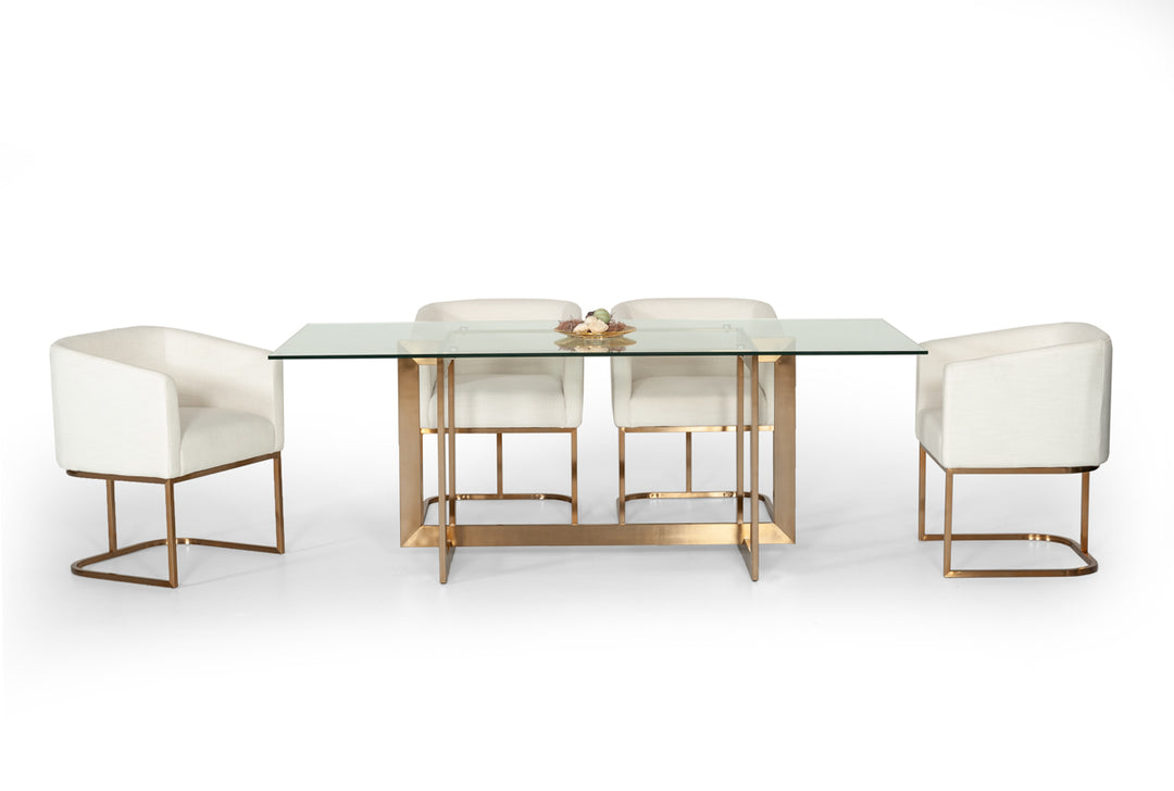 Keaton Modern Glass & Brass Dining Table