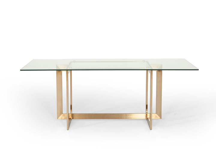 Keaton Modern Glass &amp; Brass Dining Table