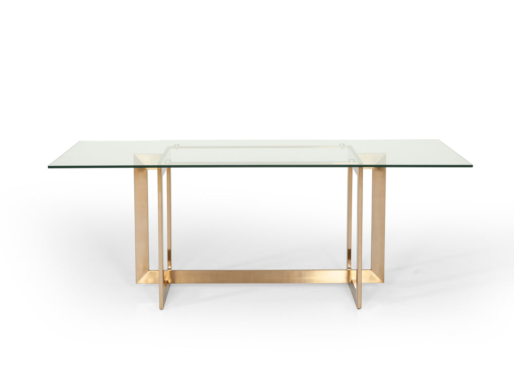 Keaton Modern Glass & Brass Dining Table - View 6