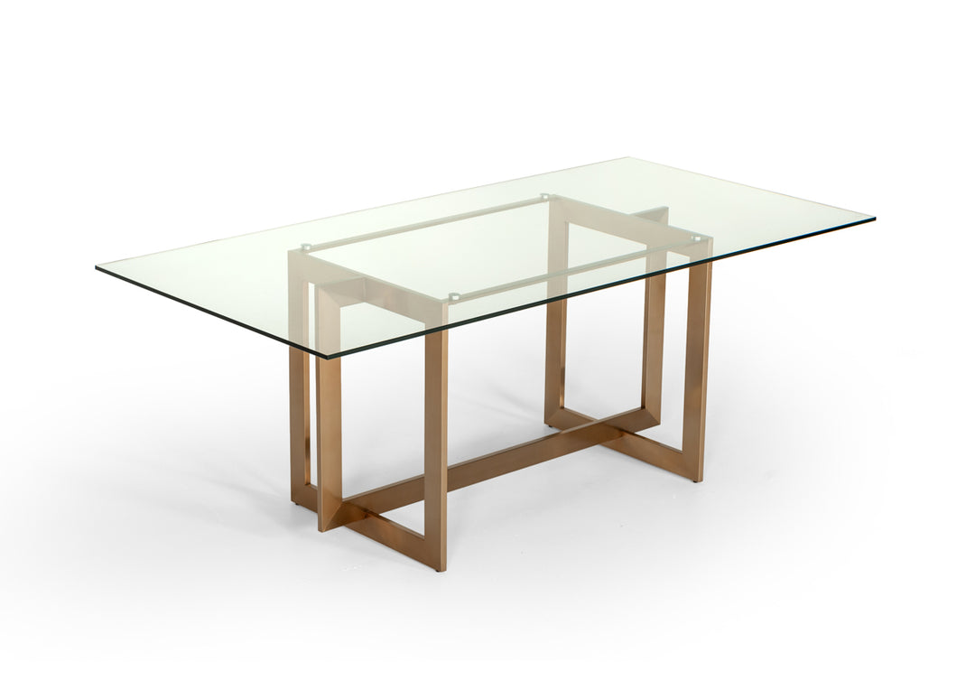 Keaton Modern Glass & Brass Dining Table