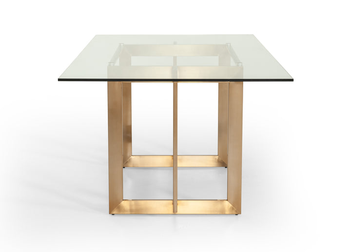 Keaton Modern Glass &amp; Brass Dining Table