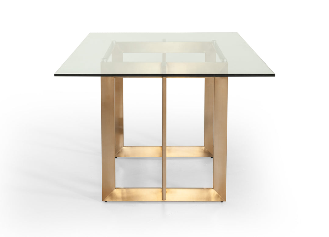 Keaton Modern Glass & Brass Dining Table