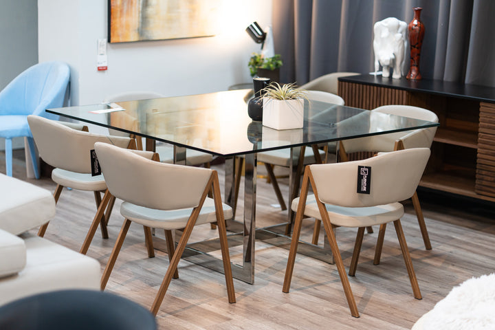Keaton - Square Modern Glass + Stainless Steel Dining Table