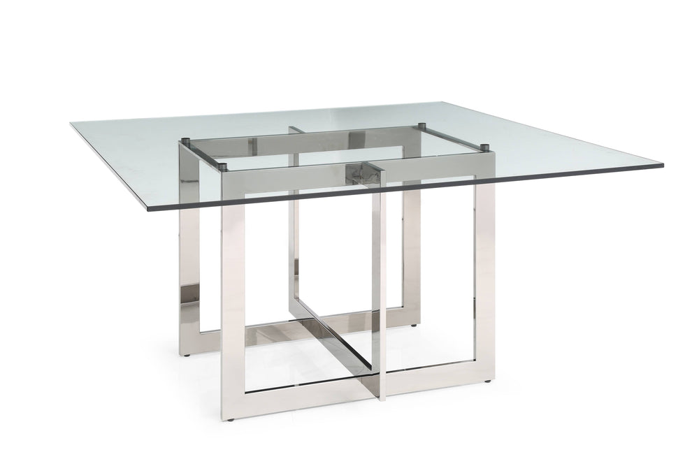 Keaton - Square Modern Glass + Stainless Steel Dining Table