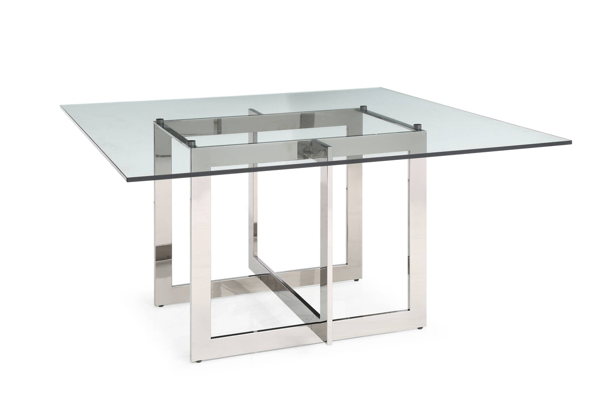 Keaton - Square Modern Glass + Stainless Steel Dining Table