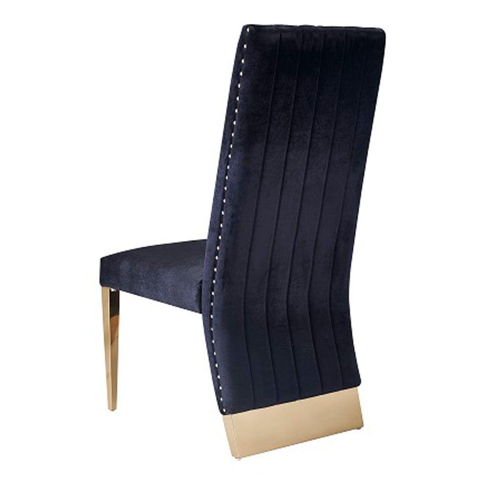 Keisha - Modern Black Velvet and Gold Dining Chair Set of 2 - View 9