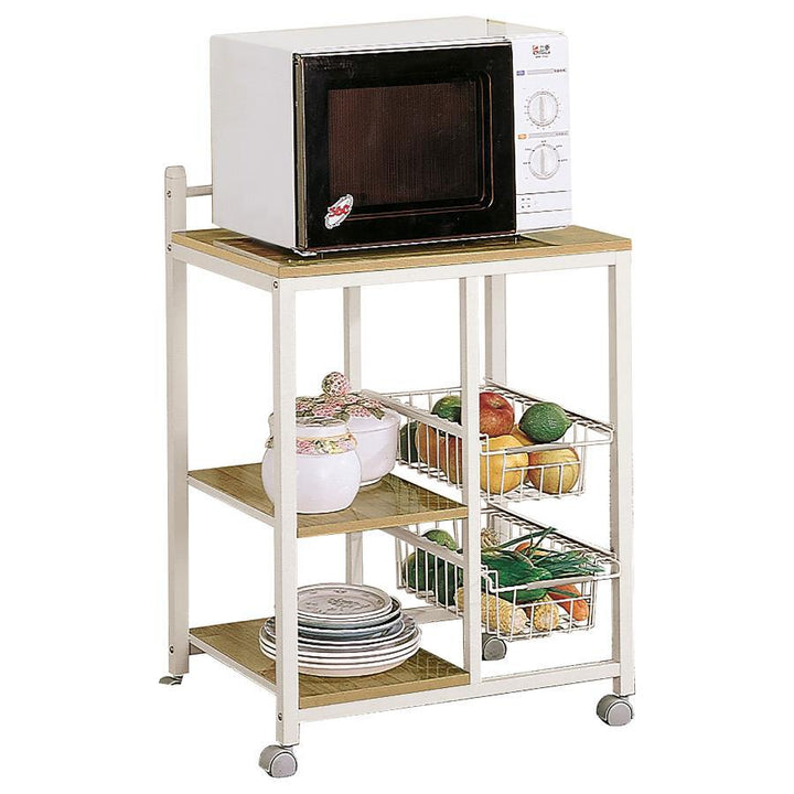 Kelvin - 2 - Shelf Mobile Kitchen Cart - Natural Brown And White Carts modern furniture Contempo Furniture