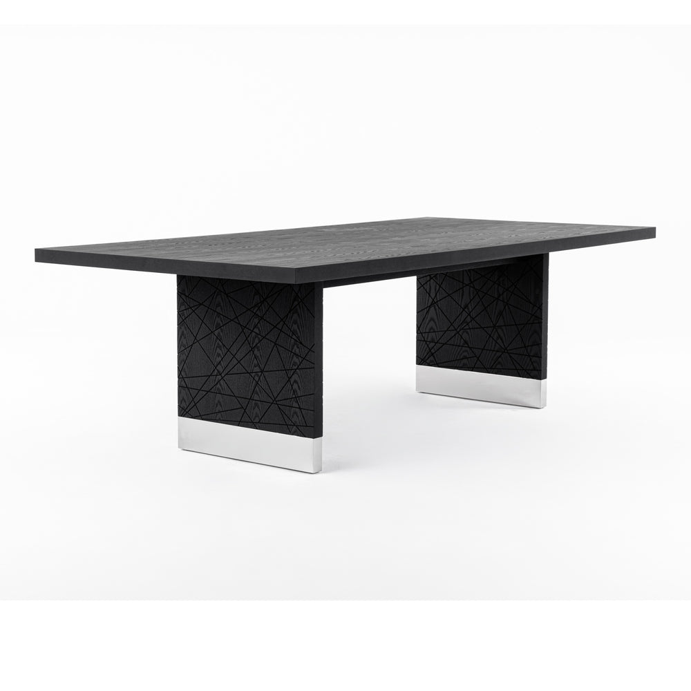 Kenda - Modern Black Ash + Stainless Steel Dining Table - View 10
