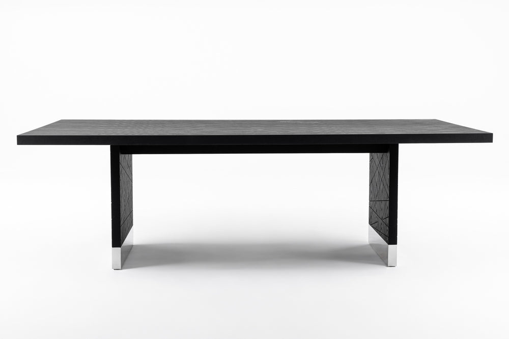 Kenda - Modern Black Ash + Stainless Steel Dining Table - View 2