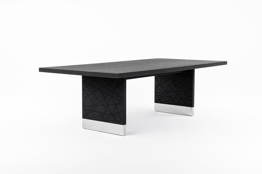 Kenda - Modern Black Ash + Stainless Steel Dining Table - View 3
