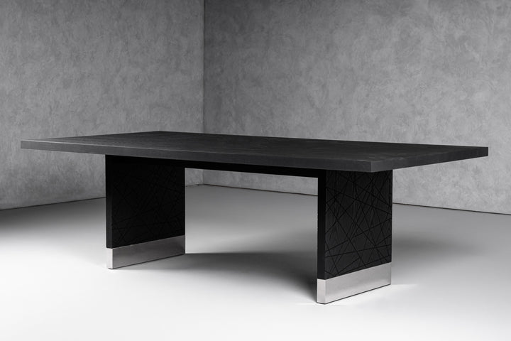 Kenda - Modern Black Ash + Stainless Steel Dining Table
