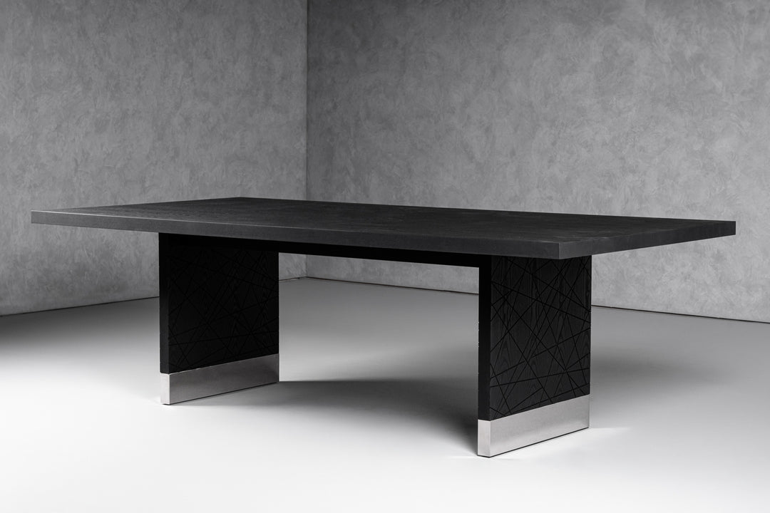 Kenda - Modern Black Ash + Stainless Steel Dining Table