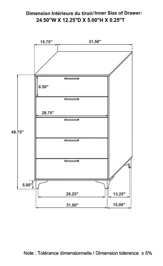 Kendall - 5 - Drawer Bedroom Chest - Black Accent Chest modern furniture Contempo Furniture