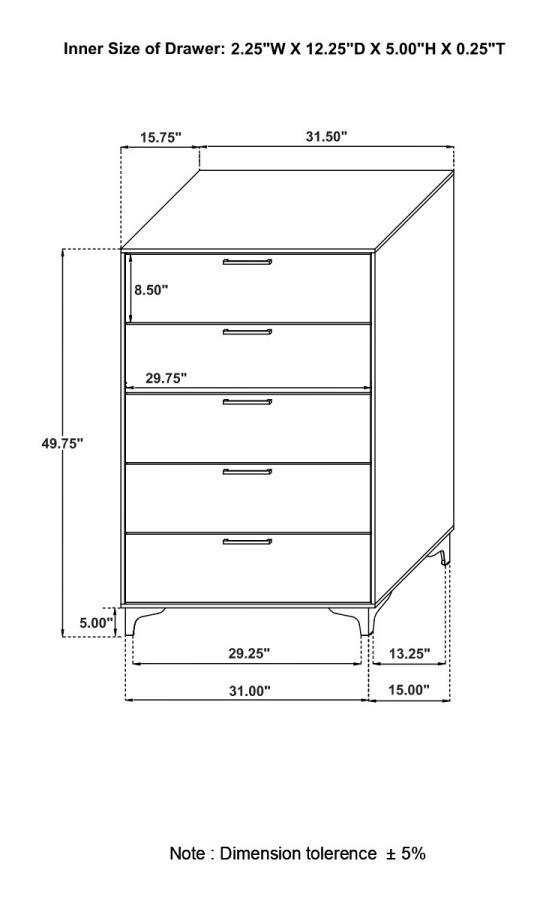 Kendall - 5 - Drawer Bedroom Chest - White Accent Chest modern furniture Contempo Furniture