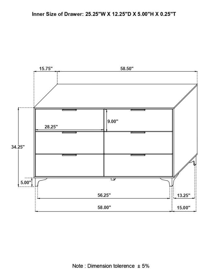 Kendall - 6 - Drawer Dresser - White Dressers modern furniture Contempo Furniture