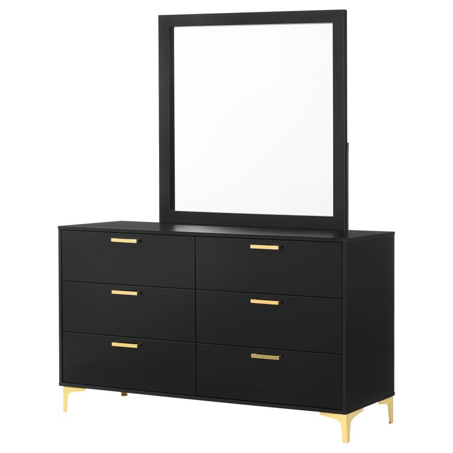 Kendall - 6 - Drawer Dresser With Mirror - Black Dresser & Mirror modern furniture Contempo Furniture