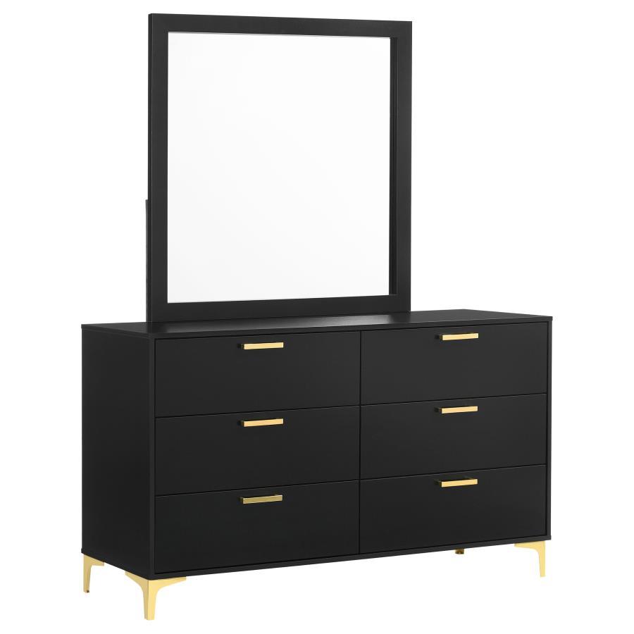 Kendall - 6 - Drawer Dresser With Mirror - Black Dresser & Mirror modern furniture Contempo Furniture