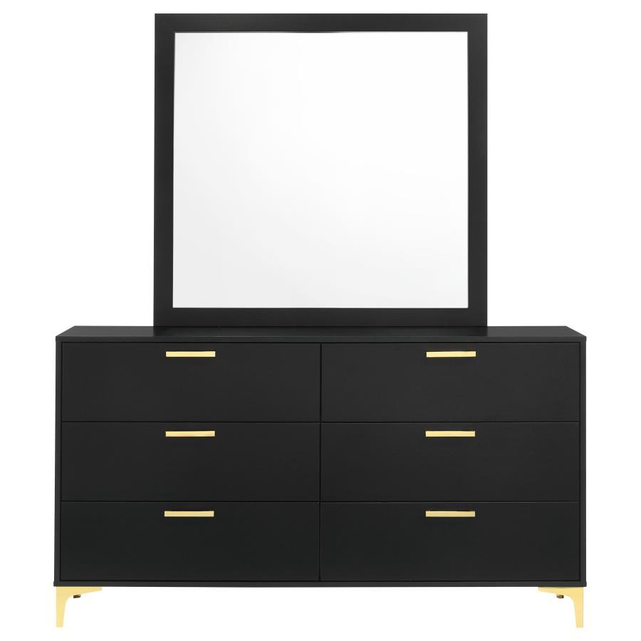 Kendall - 6 - Drawer Dresser With Mirror - Black Dresser & Mirror modern furniture Contempo Furniture