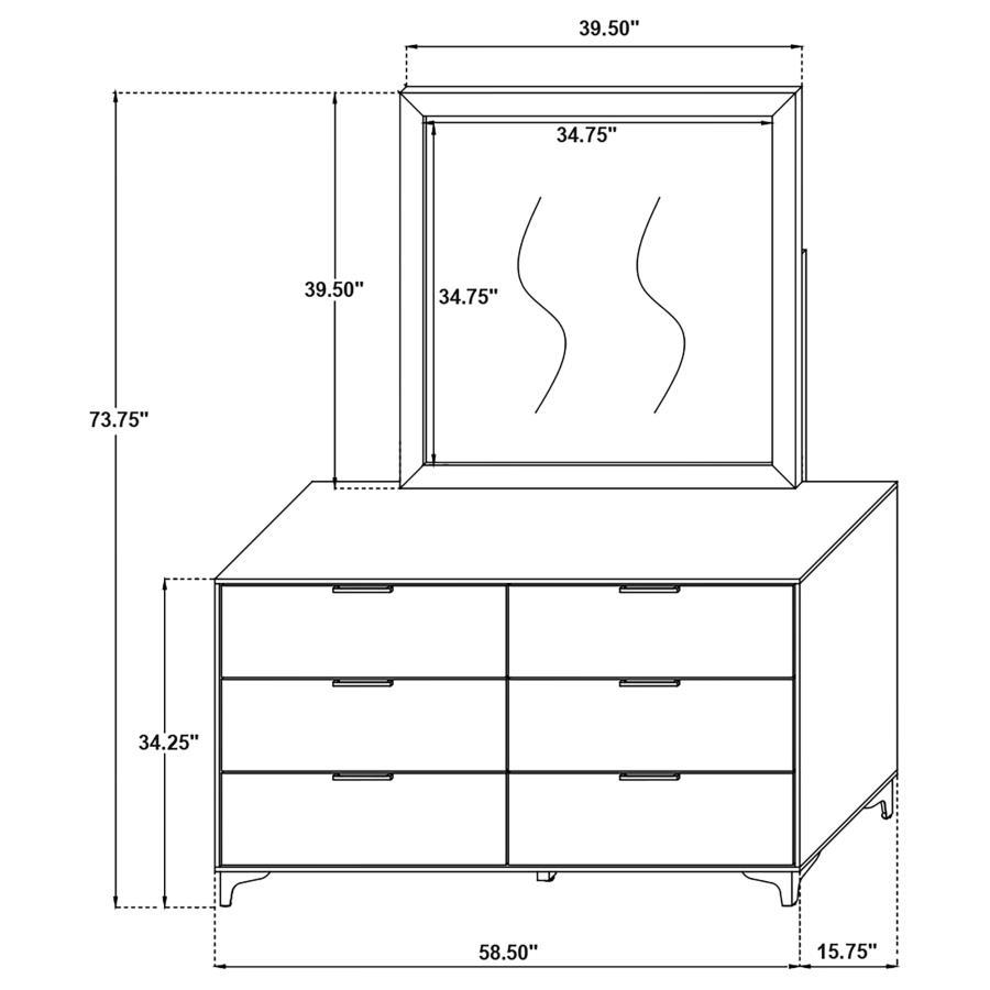 Kendall - 6 - Drawer Dresser With Mirror - Black Dresser & Mirror modern furniture Contempo Furniture