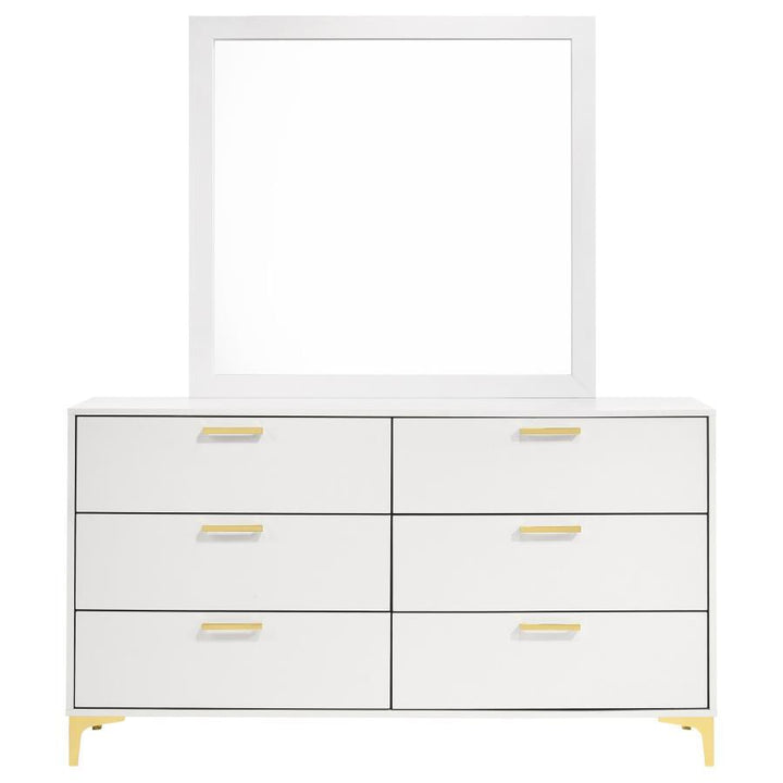 Kendall - 6 - Drawer Dresser With Mirror - White Dresser &amp; Mirror modern furniture Contempo Furniture