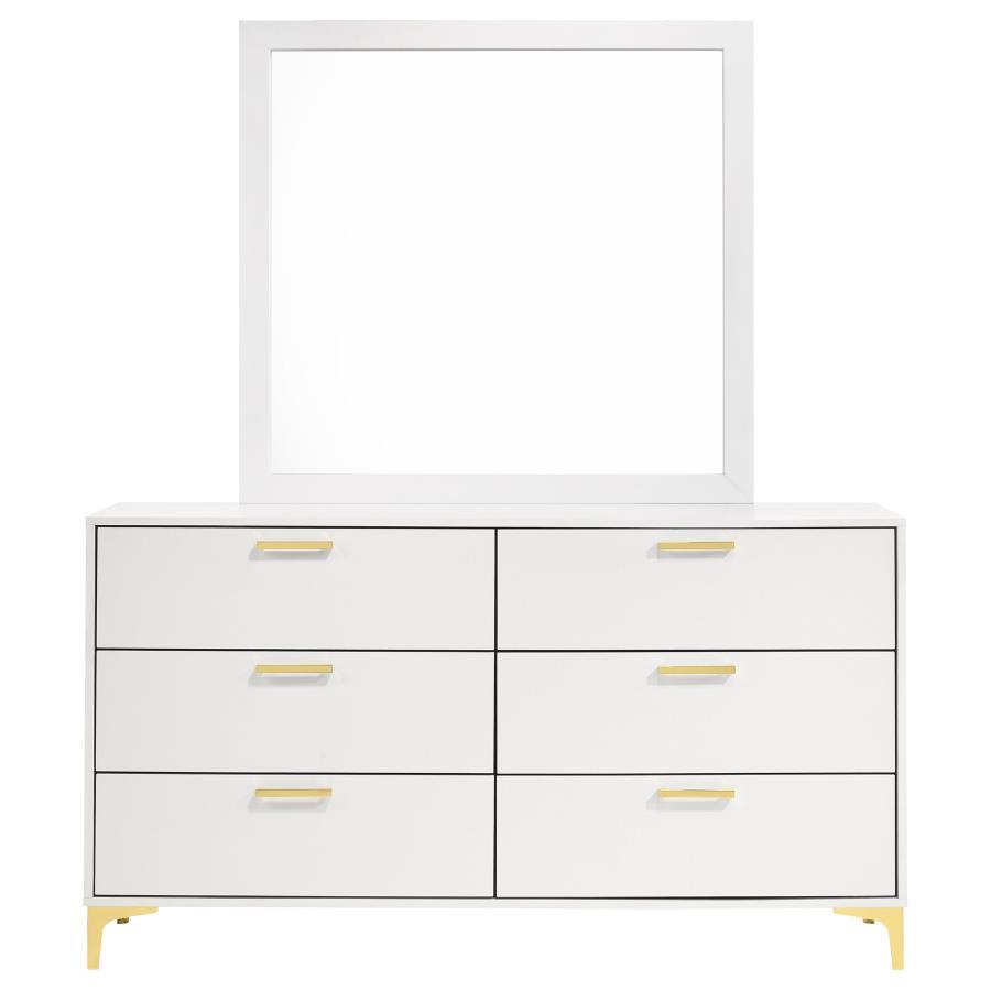 Kendall - 6 - Drawer Dresser With Mirror - White Dresser & Mirror modern furniture Contempo Furniture