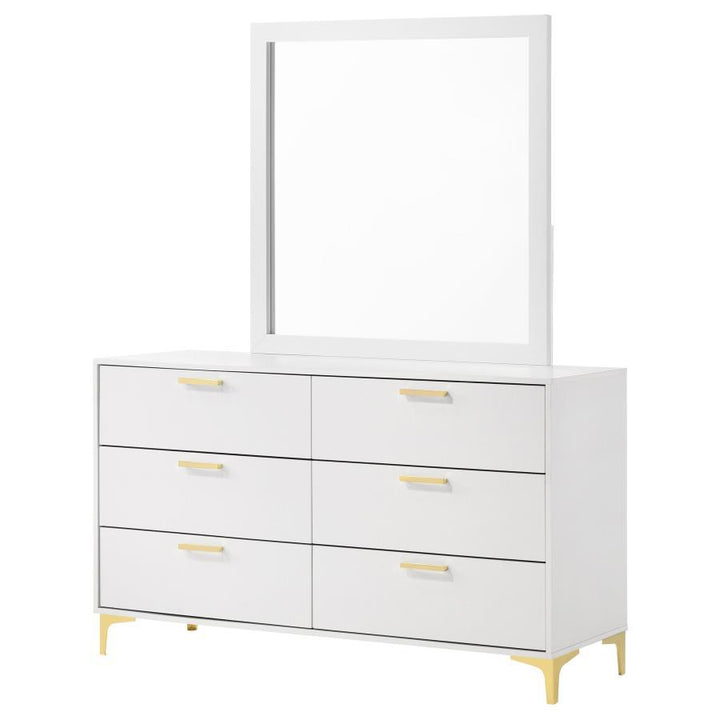 Kendall - 6 - Drawer Dresser With Mirror - White Dresser &amp; Mirror modern furniture Contempo Furniture