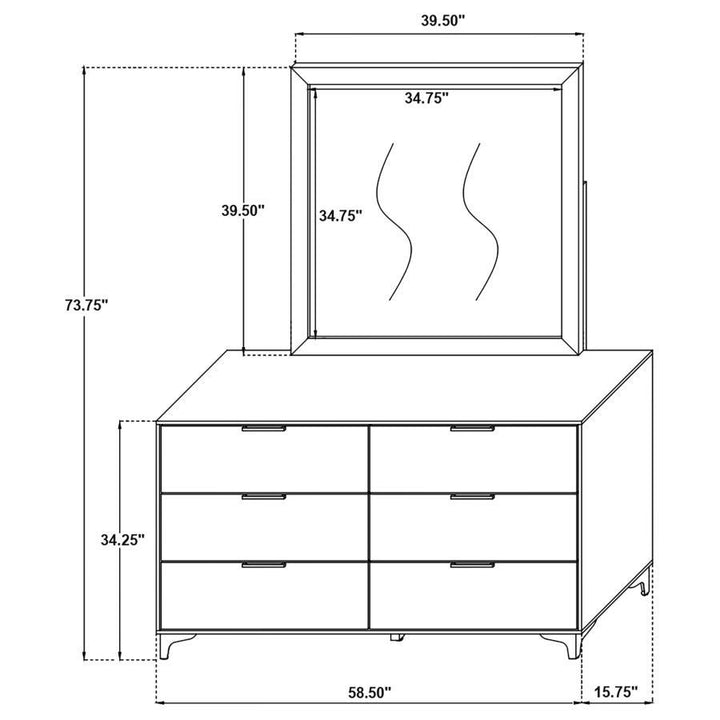 Kendall - 6 - Drawer Dresser With Mirror - White Dresser &amp; Mirror modern furniture Contempo Furniture