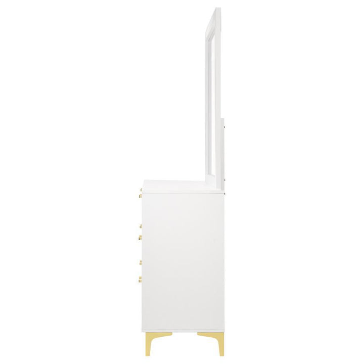 Kendall - 6 - Drawer Dresser With Mirror - White Dresser &amp; Mirror modern furniture Contempo Furniture