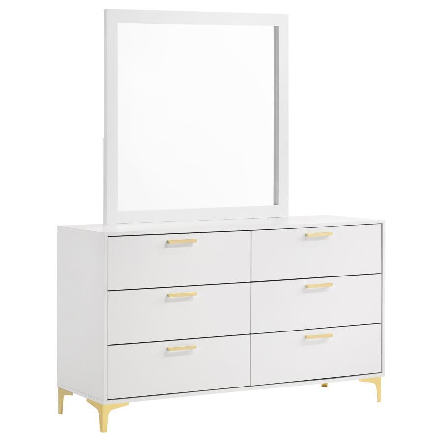 Kendall - 6 - Drawer Dresser With Mirror - White Dresser & Mirror modern furniture Contempo Furniture