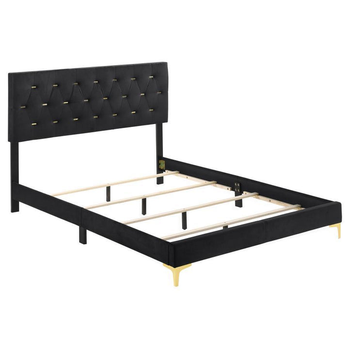 Kendall - Queen Upholstered Panel Bed - Black Upholstered Bed modern furniture Contempo Furniture