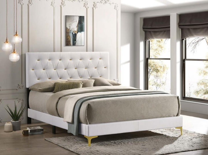 Kendall - Upholstered Eastern King Panel Bed - White Upholstered Bed modern furniture Contempo Furniture