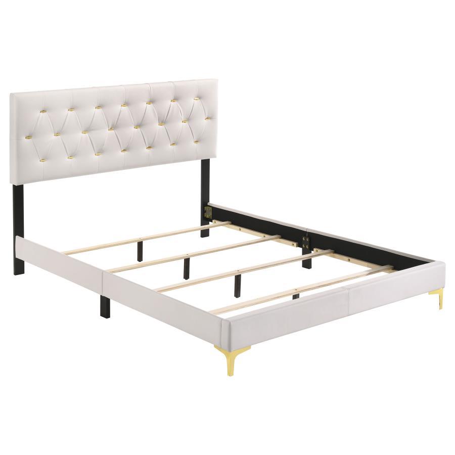 Kendall - Upholstered Eastern King Panel Bed - White Upholstered Bed modern furniture Contempo Furniture