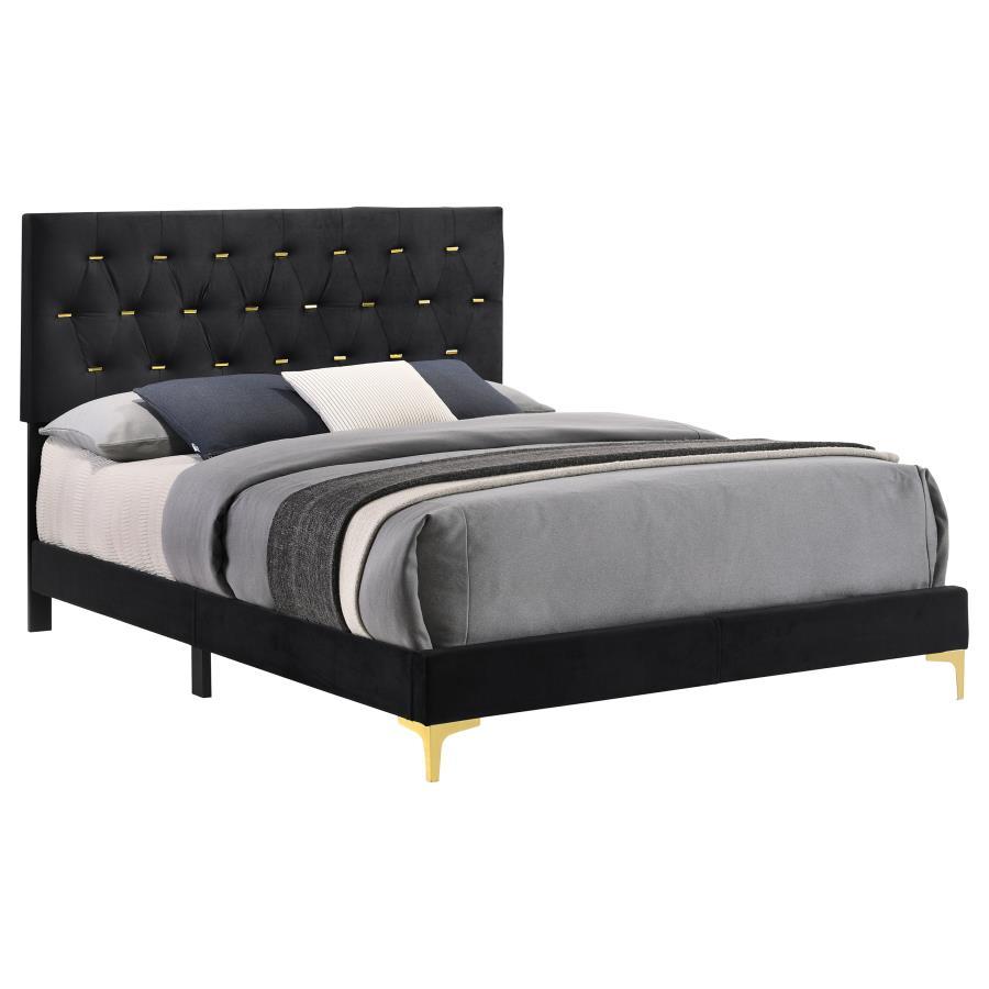 Kendall - Upholstered King Panel Bed - Black Upholstered Bed modern furniture Contempo Furniture