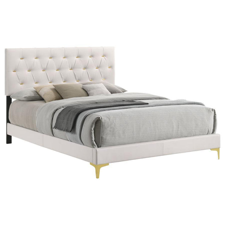 Kendall - Upholstered Queen Panel Bed - White Upholstered Bed modern furniture Contempo Furniture