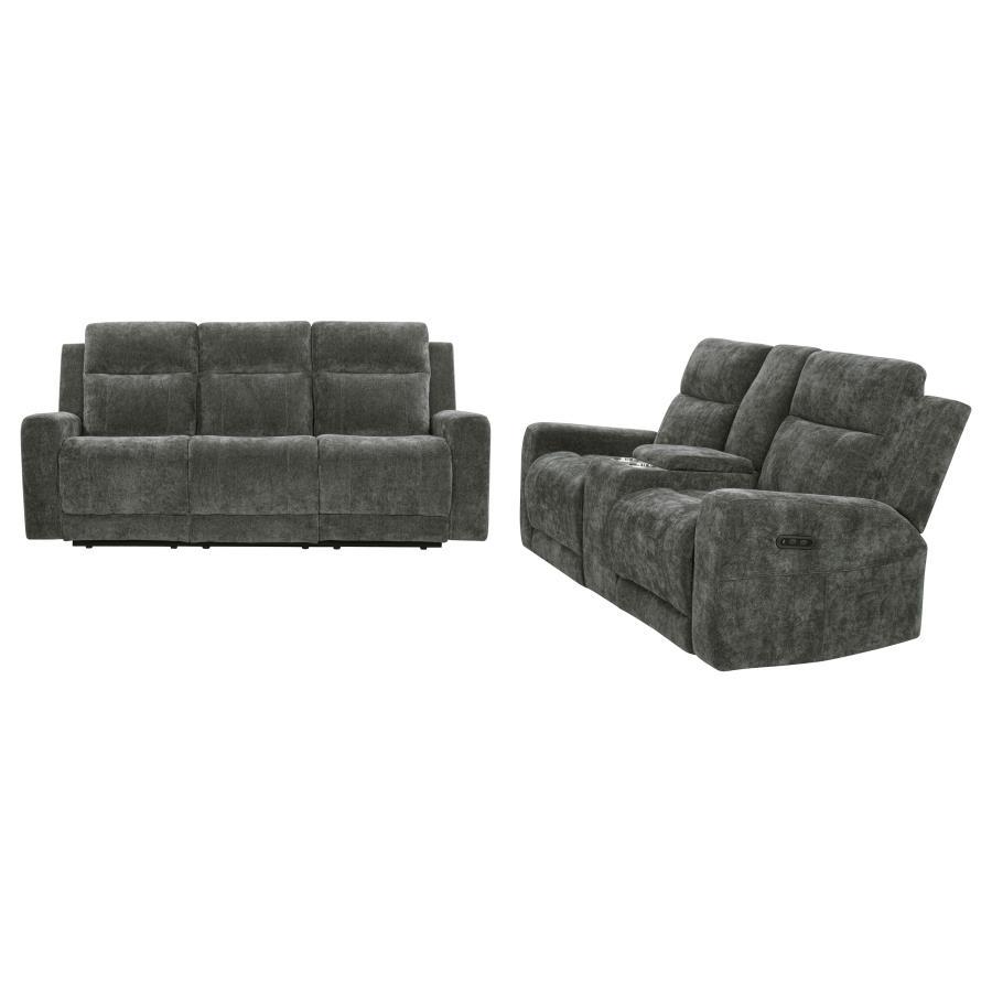 Kennett - 2 Piece Chenille Power Reclining Sofa Set - Dark Gray Reclining Sofa & Loveseat modern furniture Contempo Furniture