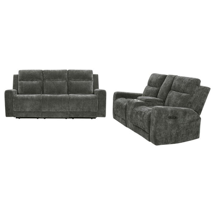 Kennett - 2 Piece Chenille Power Reclining Sofa Set - Dark Gray Reclining Sofa &amp; Loveseat modern furniture Contempo Furniture