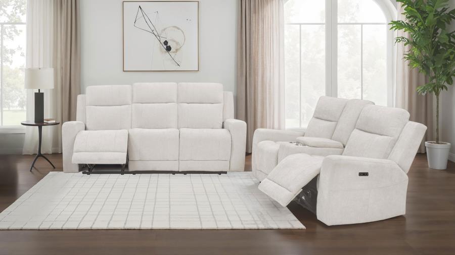 Kennett - 2 - Piece Chenille Power Reclining Sofa Set - Ivory Reclining Sofa & Loveseat modern furniture Contempo Furniture