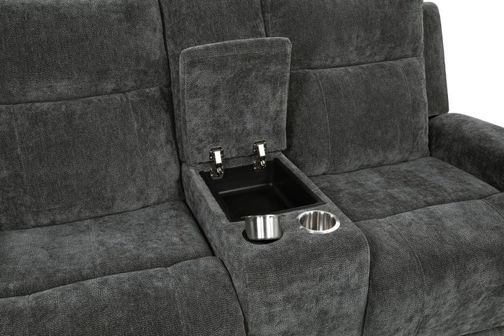Kennett - 3 Piece Chenille Power Reclining Sofa Set - Dark Gray 3 - Piece Living Room Set modern furniture Contempo Furniture