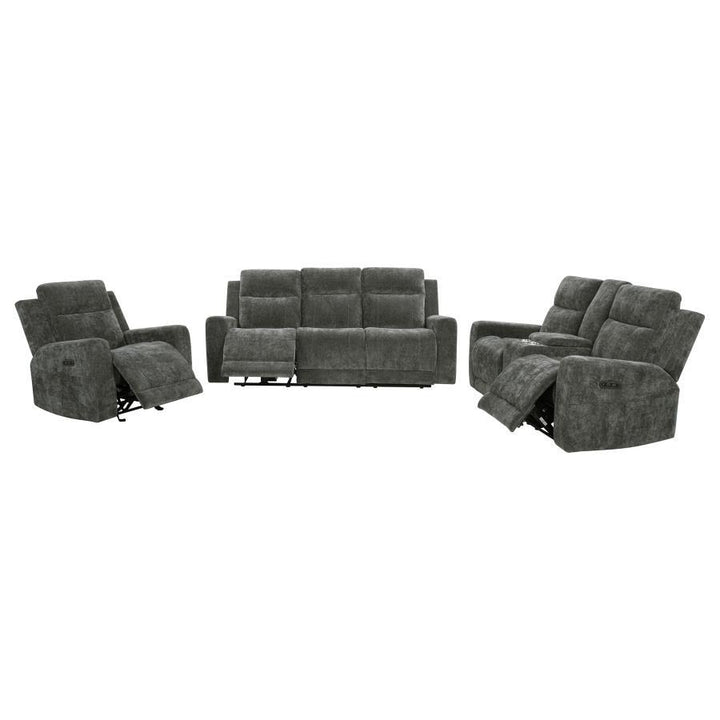 Kennett - 3 Piece Chenille Power Reclining Sofa Set - Dark Gray 3 - Piece Living Room Set modern furniture Contempo Furniture