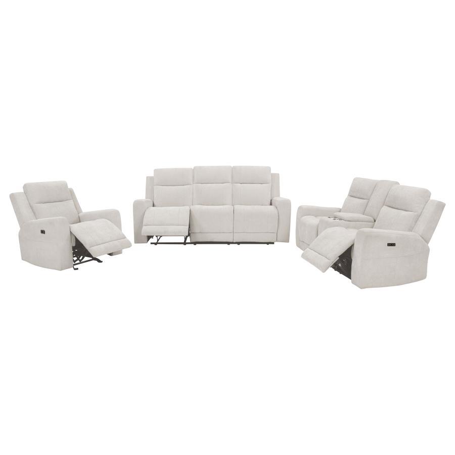 Kennett - 3 - Piece Chenille Power Reclining Sofa Set - Ivory 3 - Piece Living Room Set modern furniture Contempo Furniture