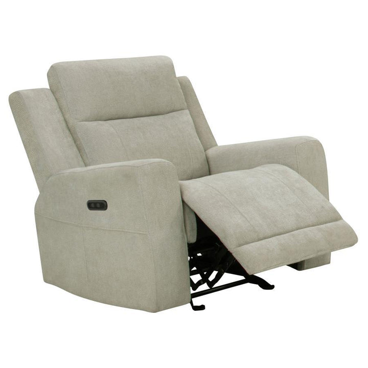 Kennett - Chenille Upholstered Power Recliner Chair - Ivory Reclining Chair modern furniture Contempo Furniture