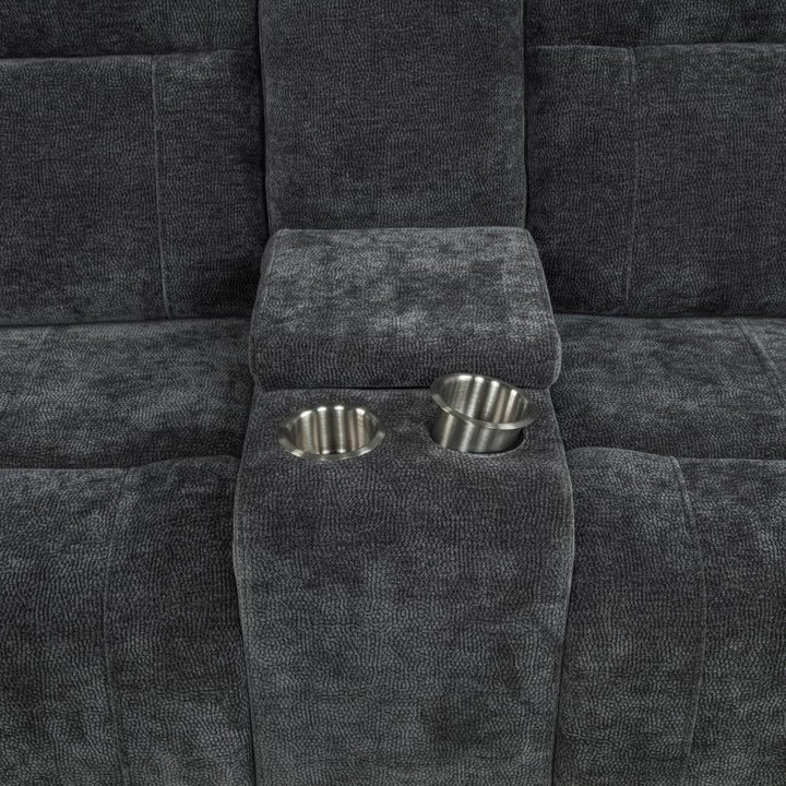 Kennett - Chenille Upholstered Power Reclining Loveseat - Dark Gray Reclining Loveseat modern furniture Contempo Furniture