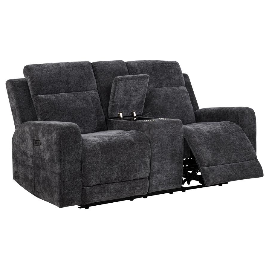 Kennett - Chenille Upholstered Power Reclining Loveseat - Dark Gray Reclining Loveseat modern furniture Contempo Furniture