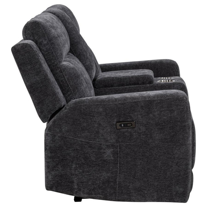 Kennett - Chenille Upholstered Power Reclining Loveseat - Dark Gray Reclining Loveseat modern furniture Contempo Furniture