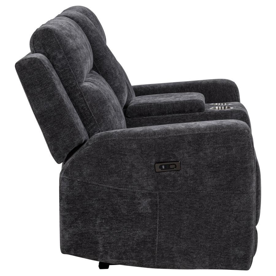 Kennett - Chenille Upholstered Power Reclining Loveseat - Dark Gray Reclining Loveseat modern furniture Contempo Furniture