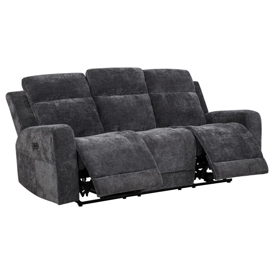 Kennett - Chenille Upholstered Power Reclining Sofa - Dark Gray Power Reclining Sofa modern furniture Contempo Furniture