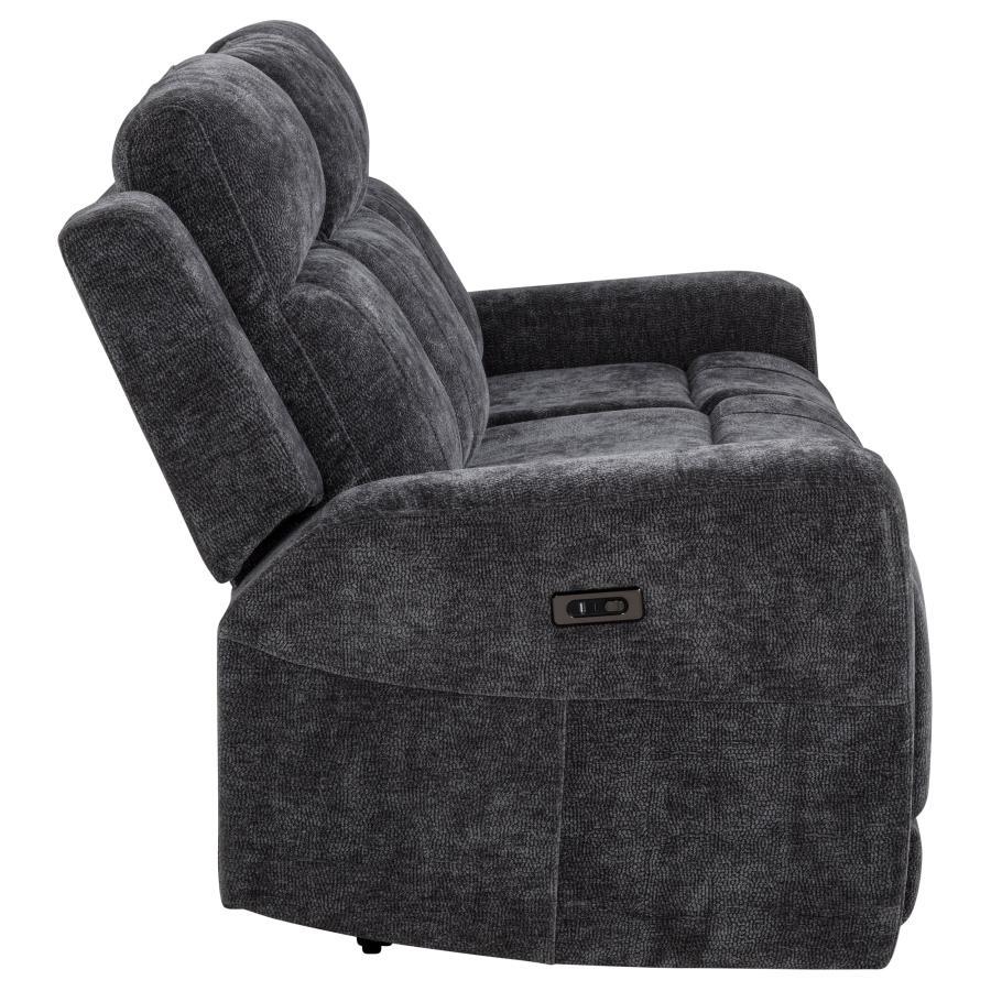 Kennett - Chenille Upholstered Power Reclining Sofa - Dark Gray Power Reclining Sofa modern furniture Contempo Furniture