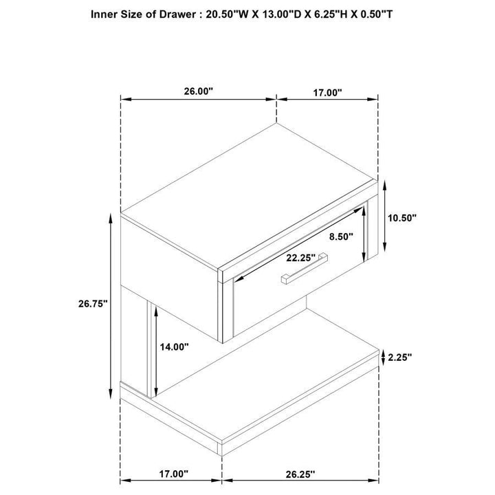 Kenora - 1 - Drawer Nightstand Bedside Table - Barley Brown Accent Nightstand modern furniture Contempo Furniture